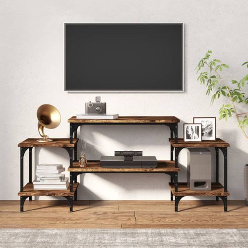 Meuble TV Chêne Fumé 117x35x52 Cm Bois Contreplaqué