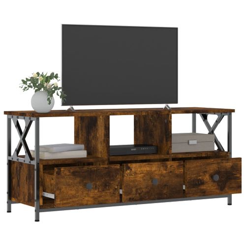 Meuble TV Chêne Fumé 102x33x45 Cm Bois Contreplaqué Et Fer