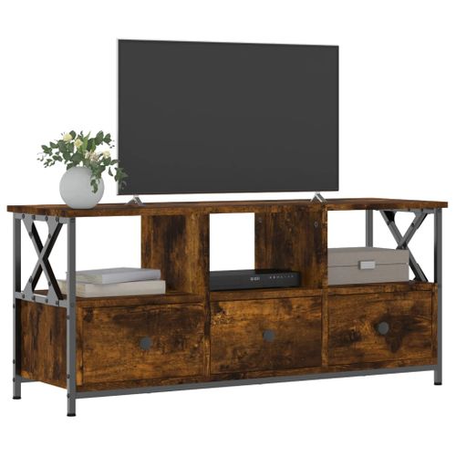 Meuble TV Chêne Fumé 102x33x45 Cm Bois Contreplaqué Et Fer
