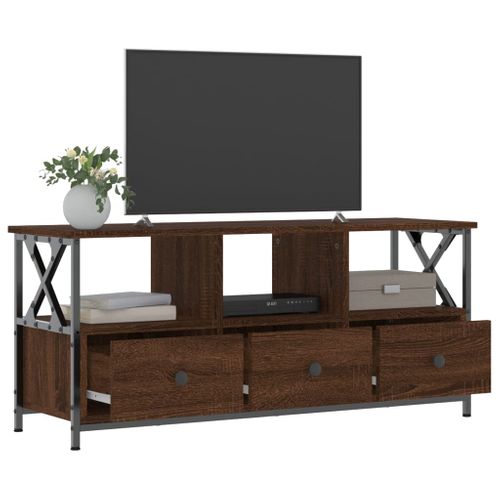 Meuble TV Chêne Marron 102x33x45 Cm Bois Contreplaqué Et Fer