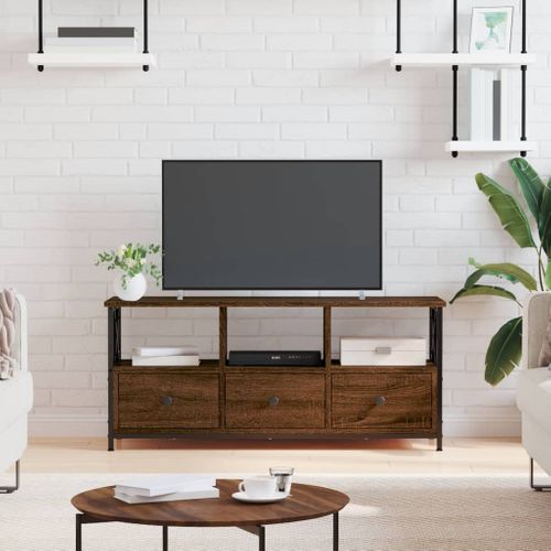 Meuble TV Chêne Marron 102x33x45 Cm Bois Contreplaqué Et Fer