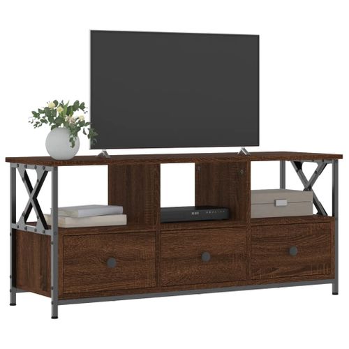 Meuble TV Chêne Marron 102x33x45 Cm Bois Contreplaqué Et Fer