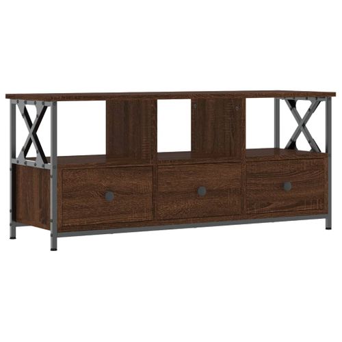 Meuble TV Chêne Marron 102x33x45 Cm Bois Contreplaqué Et Fer