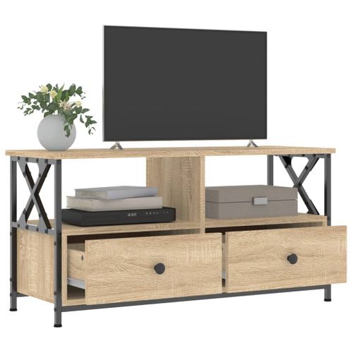 Meuble TV Chêne Sonoma 90x33x45 Cm Bois Contreplaqué Et Fer