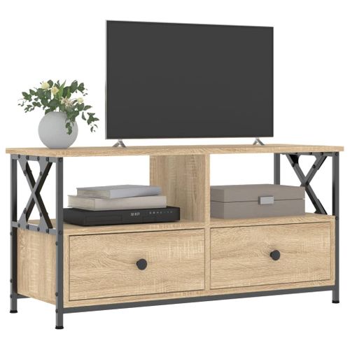 Meuble TV Chêne Sonoma 90x33x45 Cm Bois Contreplaqué Et Fer