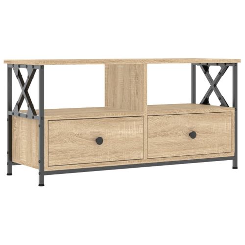Meuble TV Chêne Sonoma 90x33x45 Cm Bois Contreplaqué Et Fer