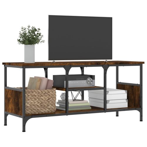 Meuble TV Chêne Fumé 100x35x45 Cm Bois Contreplaqué Et Fer
