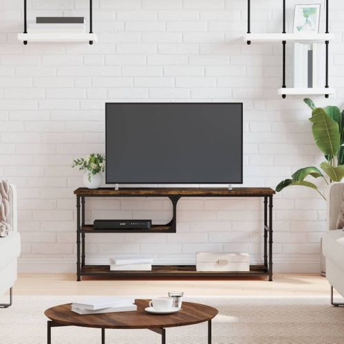 Meuble TV Chêne Fumé 103x38x46,5 Cm Bois Contreplaqué Et Acier