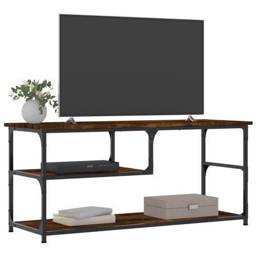 Meuble TV Chêne Fumé 103x38x46,5 Cm Bois Contreplaqué Et Acier