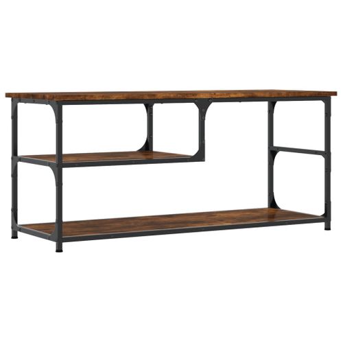 Meuble TV Chêne Fumé 103x38x46,5 Cm Bois Contreplaqué Et Acier