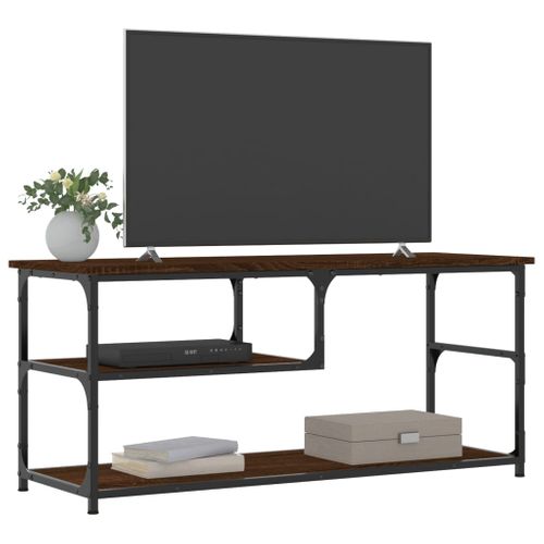 Meuble TV Chêne Marron 103x38x46,5cm Bois Contreplaqué Et Acier