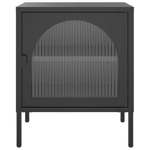 Table De Chevet Noir 50x35x60 Cm Verre Et Acier