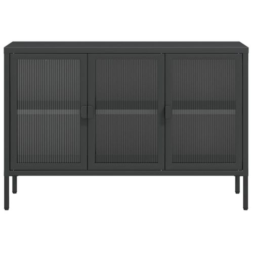 Buffet Noir 105x35x70 Cm Verre Et Acier