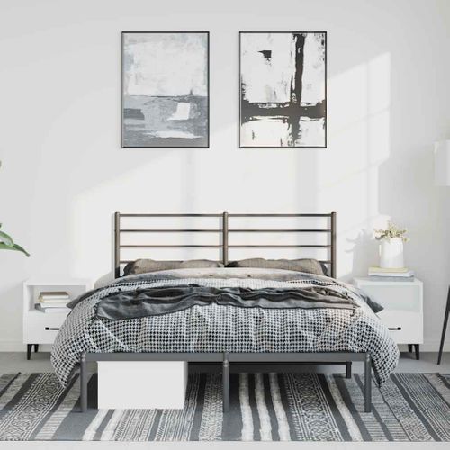 Cadre De Lit Métal Sans Matelas Avec Tête De Lit Noir 135x190cm
