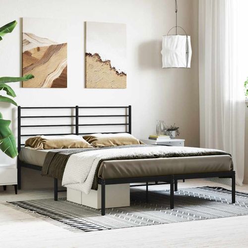 Cadre De Lit Métal Sans Matelas Avec Tête De Lit Noir 140x190cm