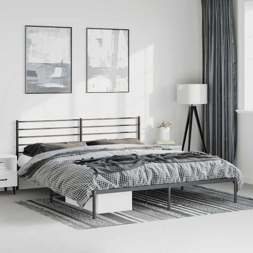 Cadre De Lit Métal Sans Matelas Avec Tête De Lit Noir 183x213cm