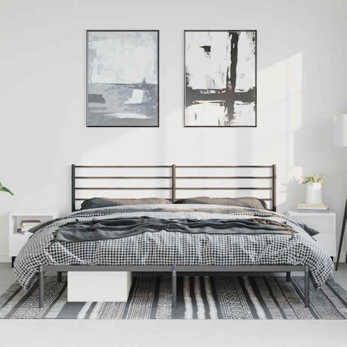 Cadre De Lit Métal Sans Matelas Avec Tête De Lit Noir 183x213cm