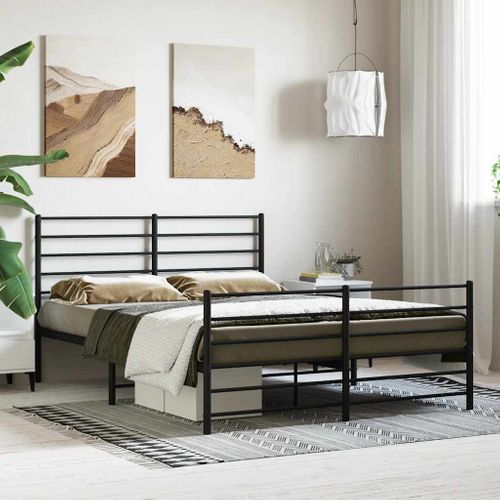 Cadre De Lit Métal Sans Matelas Avec Pied De Lit Noir 140x190cm