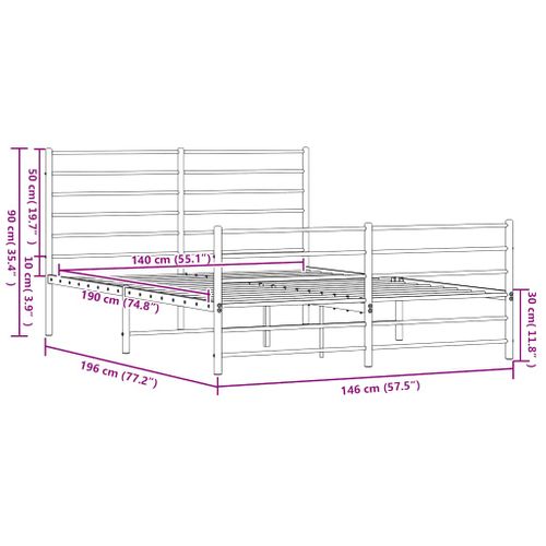 Cadre De Lit Métal Sans Matelas Avec Pied De Lit Noir 140x190cm