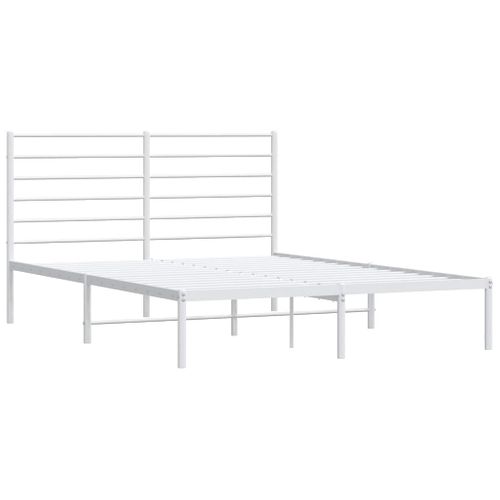 Cadre De Lit Métal Sans Matelas Et Tête De Lit Blanc 140x190 Cm