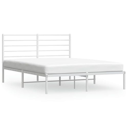 Cadre De Lit Métal Sans Matelas Et Tête De Lit Blanc 140x190 Cm