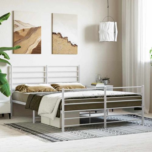 Cadre De Lit Métal Sans Matelas Et Pied De Lit Blanc 120x190 Cm