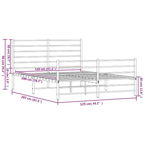 Cadre De Lit Métal Sans Matelas Et Pied De Lit Blanc 120x200 Cm