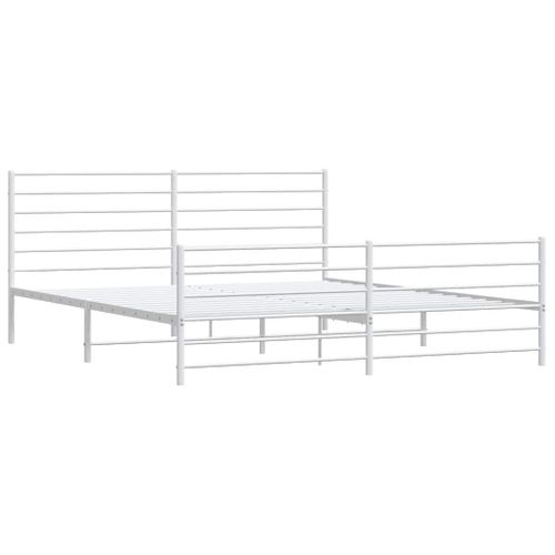 Cadre De Lit Métal Sans Matelas Et Pied De Lit Blanc 193x203 Cm