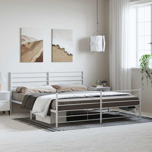 Cadre De Lit Métal Sans Matelas Et Pied De Lit Blanc 193x203 Cm