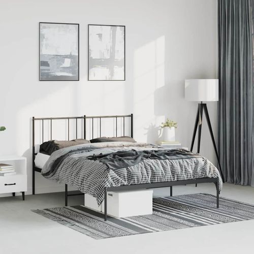 Cadre De Lit Métal Sans Matelas Avec Tête De Lit Noir 135x190cm
