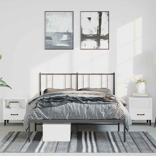 Cadre De Lit Métal Sans Matelas Avec Tête De Lit Noir 135x190cm