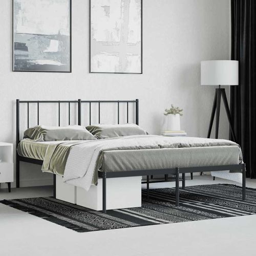 Cadre De Lit Métal Sans Matelas Avec Tête De Lit Noir 140x190cm
