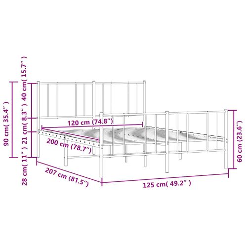 Cadre De Lit Métal Sans Matelas Avec Pied De Lit Noir 120x200cm