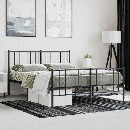 Cadre De Lit Métal Sans Matelas Avec Pied De Lit Noir 140x190cm