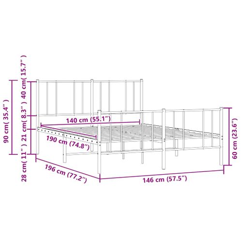 Cadre De Lit Métal Sans Matelas Avec Pied De Lit Noir 140x190cm