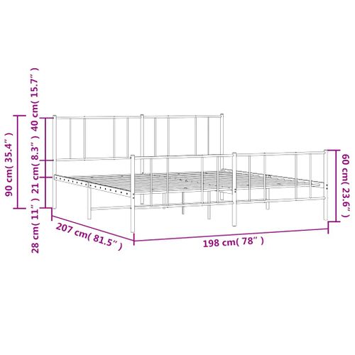 Cadre De Lit Métal Sans Matelas Avec Pied De Lit Noir 193x203cm