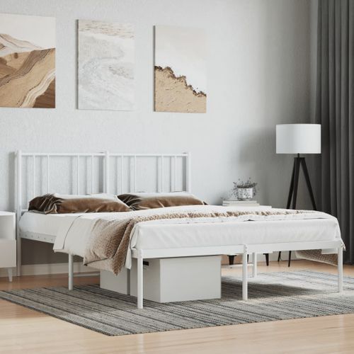 Cadre De Lit Métal Sans Matelas Et Tête De Lit Blanc 120x190 Cm