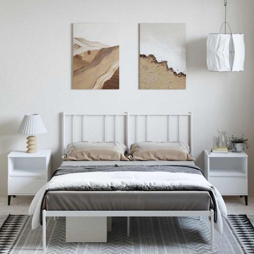 Cadre De Lit Métal Sans Matelas Et Tête De Lit Blanc 135x190 Cm