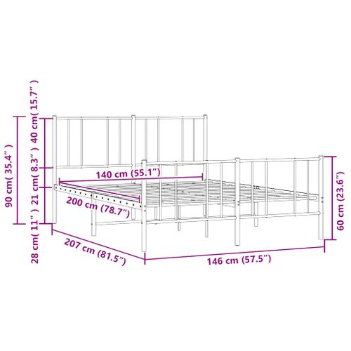 Cadre De Lit Métal Sans Matelas Et Pied De Lit Blanc 140x200 Cm