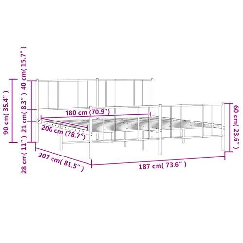 Cadre De Lit Métal Sans Matelas Et Pied De Lit Blanc 180x200 Cm