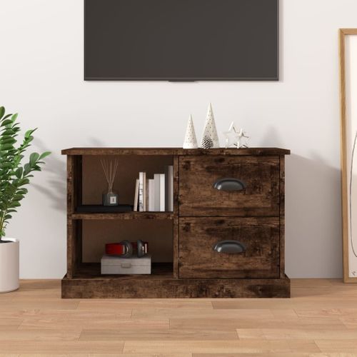 Meuble TV Chêne Fumé 73x35,5x47,5 Cm Bois Contreplaqué