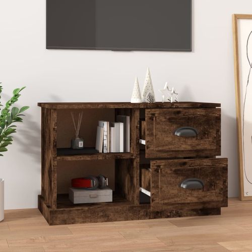 Meuble TV Chêne Fumé 73x35,5x47,5 Cm Bois Contreplaqué