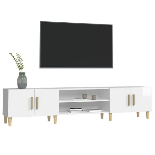 Meuble TV Blanc Brillant 180x31,5x40 Cm Bois Contreplaqué