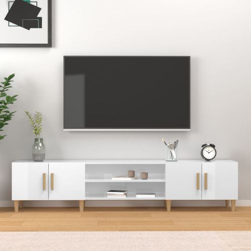 Meuble TV Blanc Brillant 180x31,5x40 Cm Bois Contreplaqué