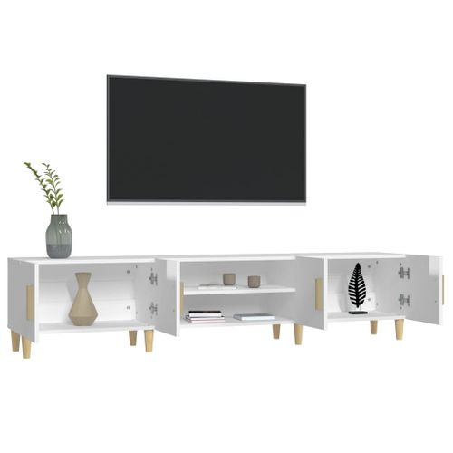 Meuble TV Blanc Brillant 180x31,5x40 Cm Bois Contreplaqué