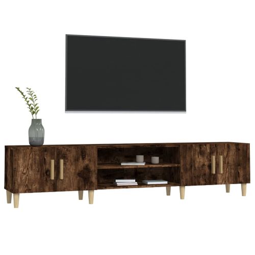 Meuble TV 180 X 31,5 X 40 Cm 4 Portes Chêne Fumé Bois Contreplaqué Unité Moderne