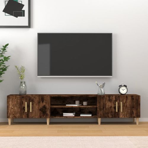 Meuble TV 180 X 31,5 X 40 Cm 4 Portes Chêne Fumé Bois Contreplaqué Unité Moderne