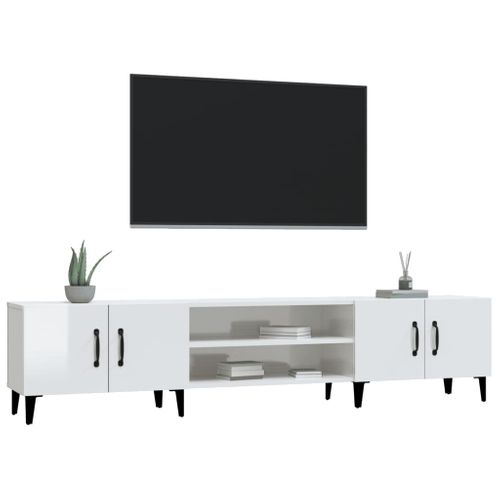 Meuble TV Blanc Brillant 180x31,5x40 Cm Bois Contreplaqué