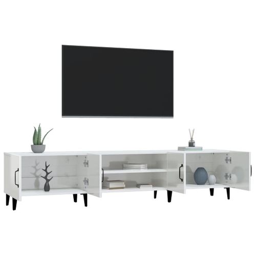 Meuble TV Blanc Brillant 180x31,5x40 Cm Bois Contreplaqué