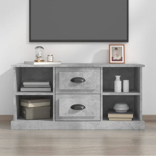 Meuble TV Gris Béton 99,5x35,5x48 Cm Bois Contreplaqué